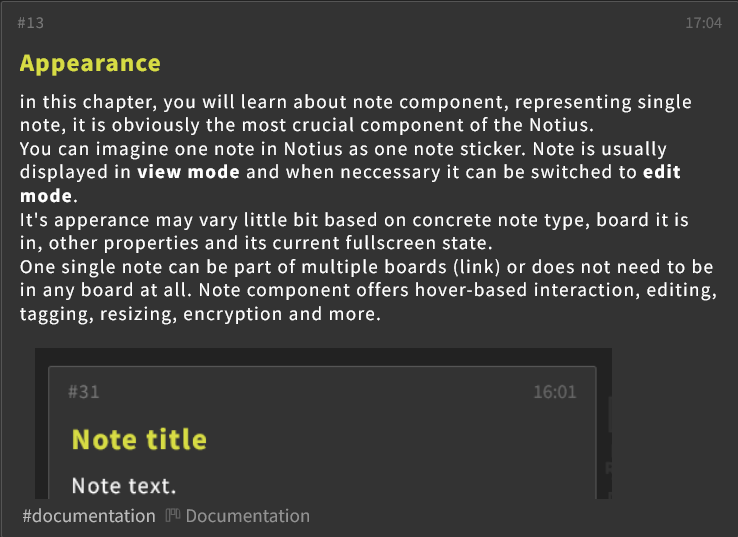 Note from previous example in view mode