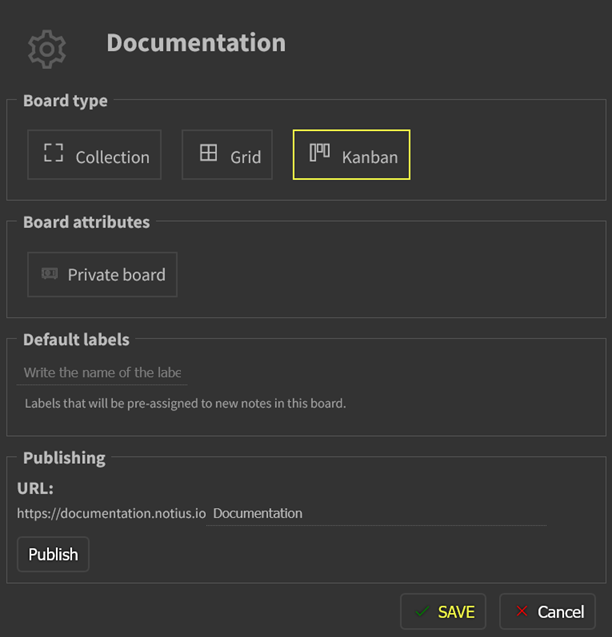Board settings dialog