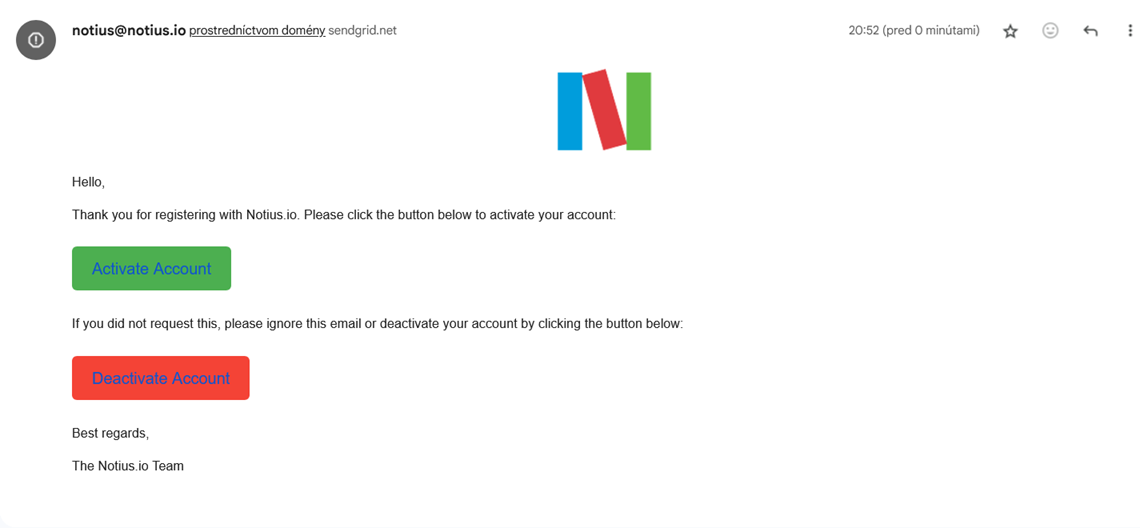 Activation and deactivation email
