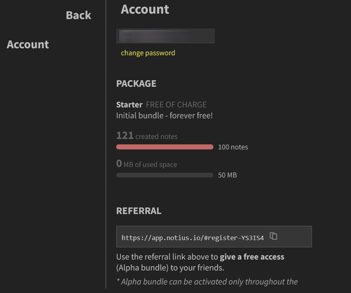 Account screen