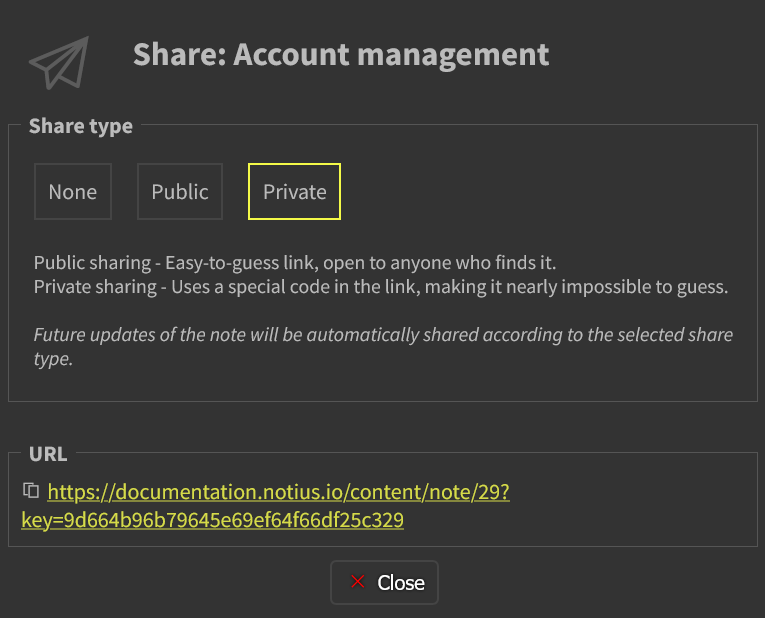Share note dialog