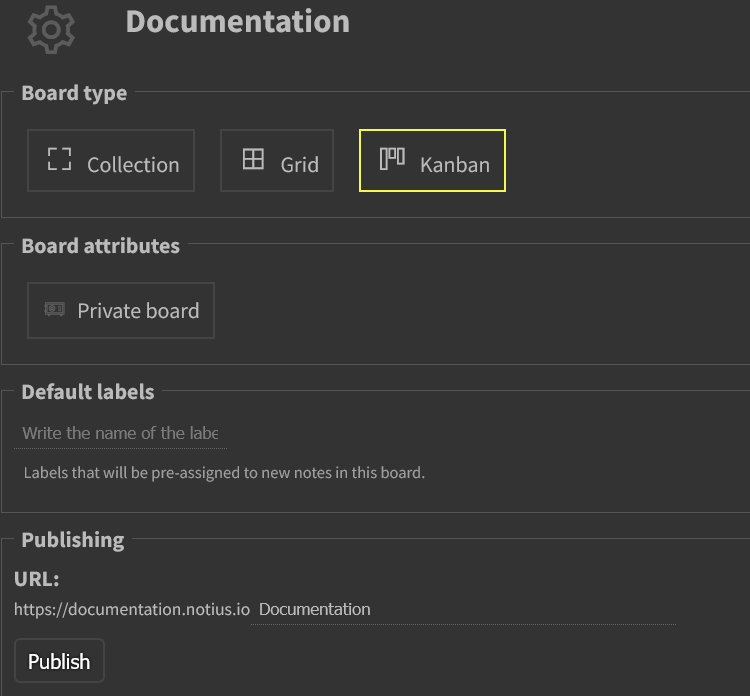 Board publish dialog