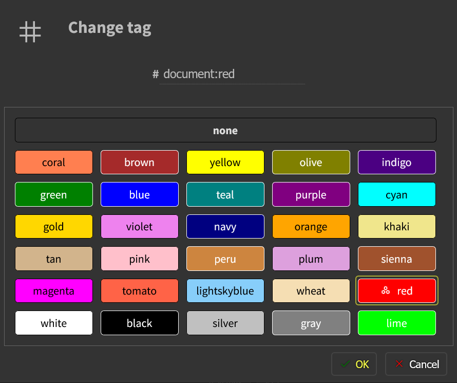 Tag color palette